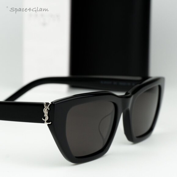 BRAND NEW Saint Laurent SLM127/F 001 Black Black Cat Eye Women Sunglasses - Picture 1 of 10